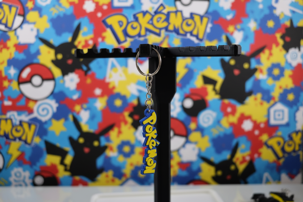 Pokémon themed keychain with vibrant background